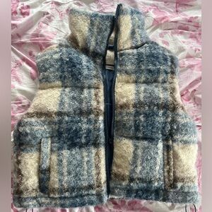 Stoosh Blue and Cream Fuzzy Plaid Vest